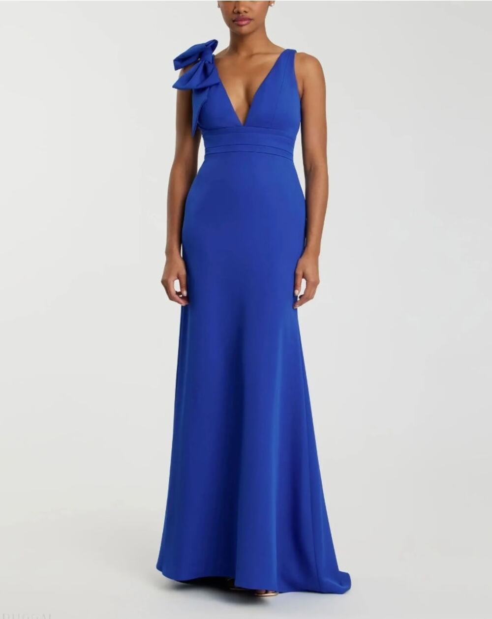 Mac Duggal Sleeveless V Neck Bow Detail Mermaid Royal Blue Gown Sz 14 NWT 49454